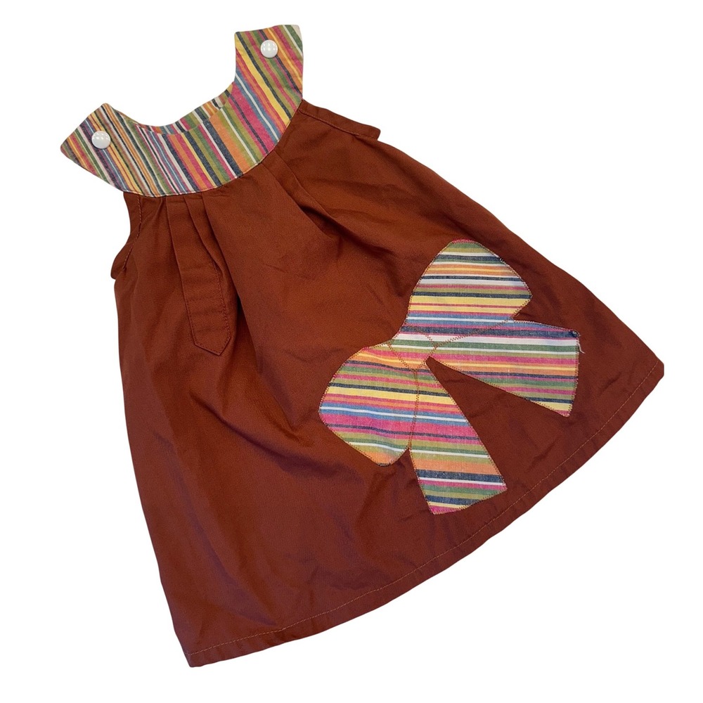 Handmade Baby‎ Girls Brown Appliqué Bow Jumper Dress Boho Cottagecore Praire Vtg